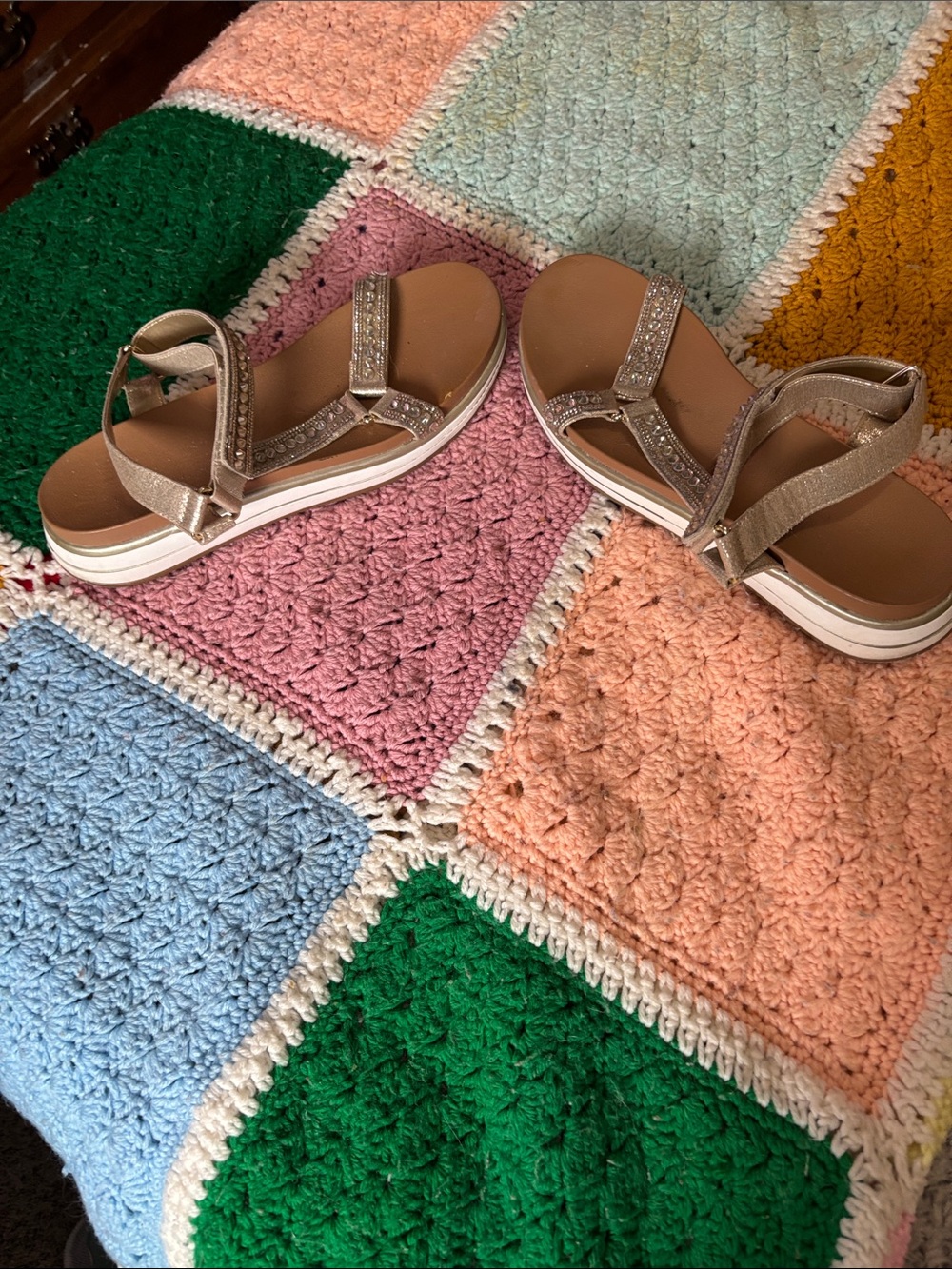 WomensSparkle Strap Sandals in Champagne - Comfortable Everyday Wear